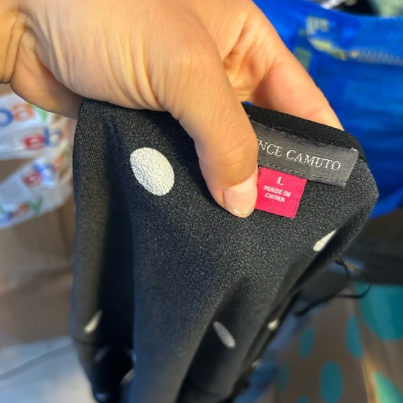 Vince Camuto Black & White Polka Dot Button Front Blouse - Picture 3 of 5